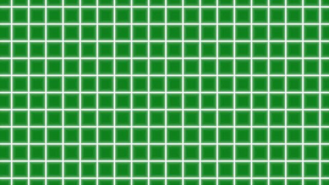 Futuristic white grid animation on green background, abstract square grid pattern moving upward with gradient flow, minimal technology seamless loop for HUD and digital interface