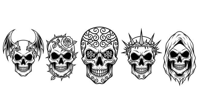 Decorative skulls in a row.