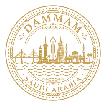 Dammam Saudi Arabia city skyline gold seal badge isolated vector illustration