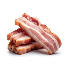 Obraz premium Freshly Cut Bacon Strips Stacked Neatly on a White Background for Culinary Use