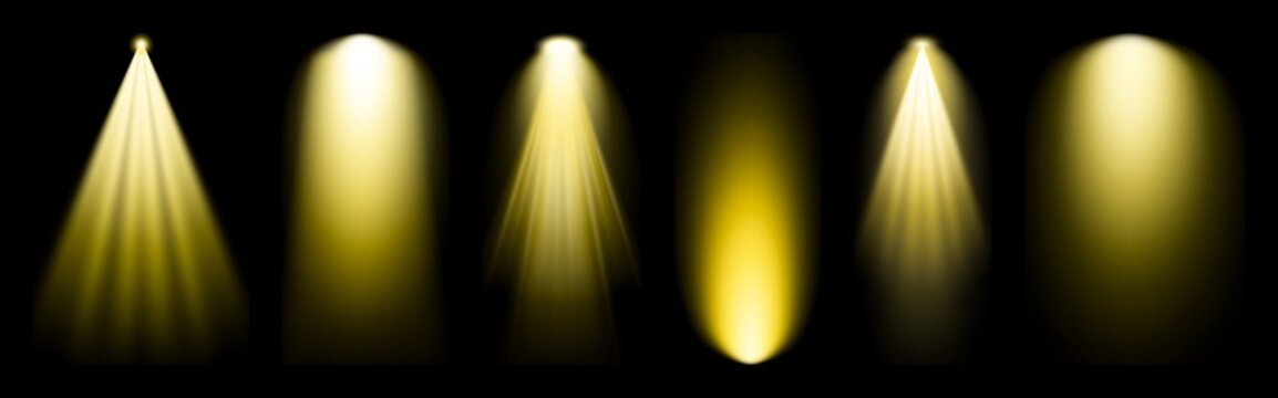 Various yellow spotlight beams isolated element set