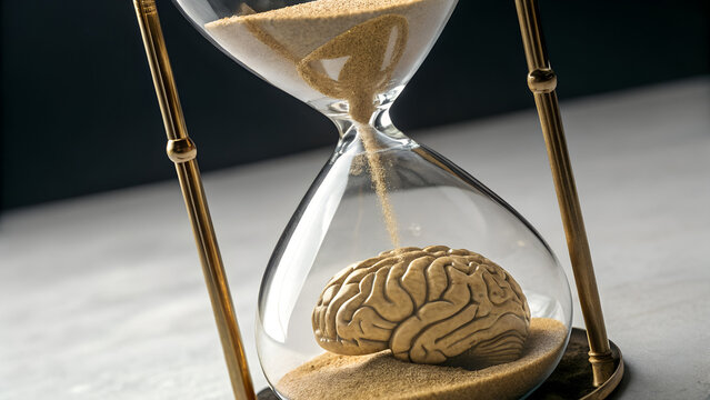Hourglass with brain, symbolizing time and human thought