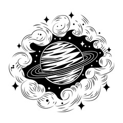 Filled style illustration showing saturn planet © Prosymbols