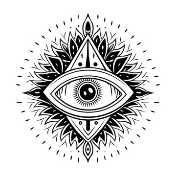 Glyph style illustration depicting omniscient eye