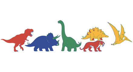 Fototapeta premium Colorful dinosaurs standing in row.