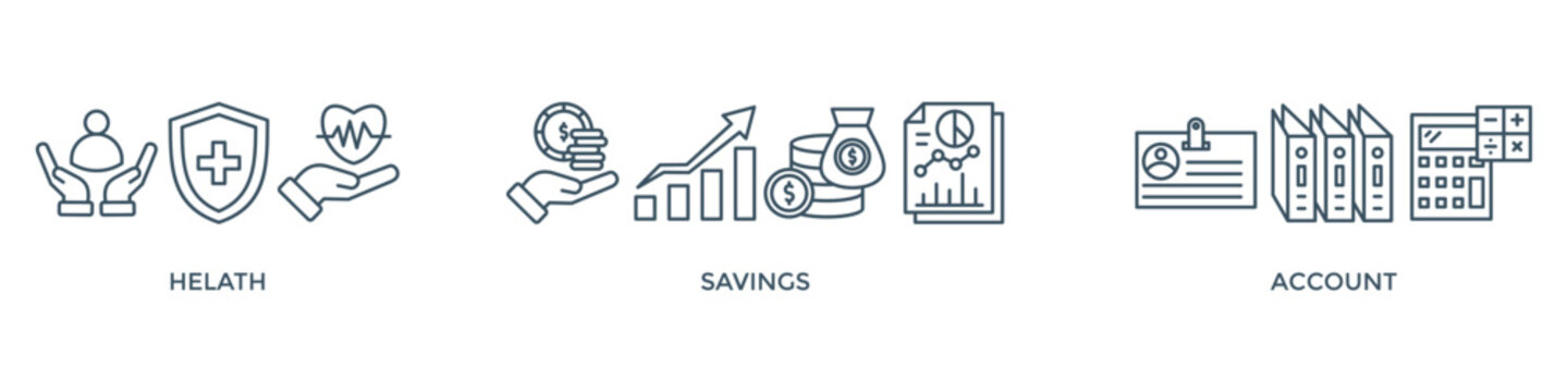 HSA banner web icon vector illustration concept for health saving account with icon of healthcare, growth, id card, and accounting