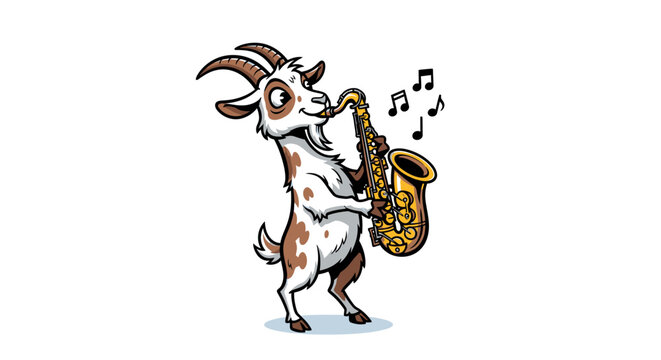 Goat playing a saxophone musically outdoors 1.