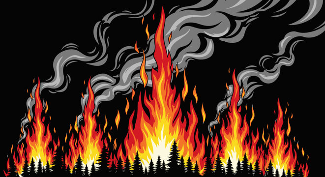 Flames rising high in fire.