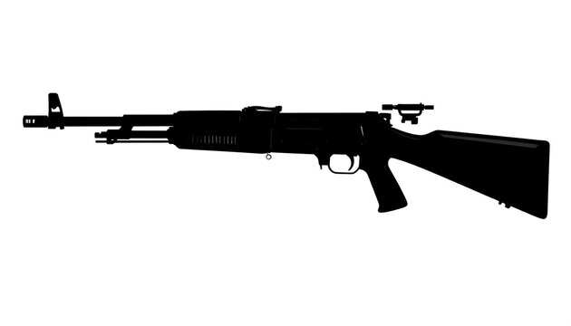 A black silhouette of a rifle against a white background