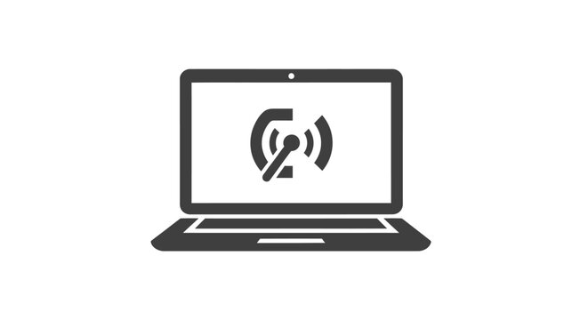 Digital Disconnect: A laptop displaying a Wi-Fi symbol with a slash through it, signifying internet connection issues or the absence of a wireless network