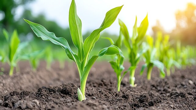 Vibrant Young Corn Plant Growing in Fertile Soil Under Soft Natural Light