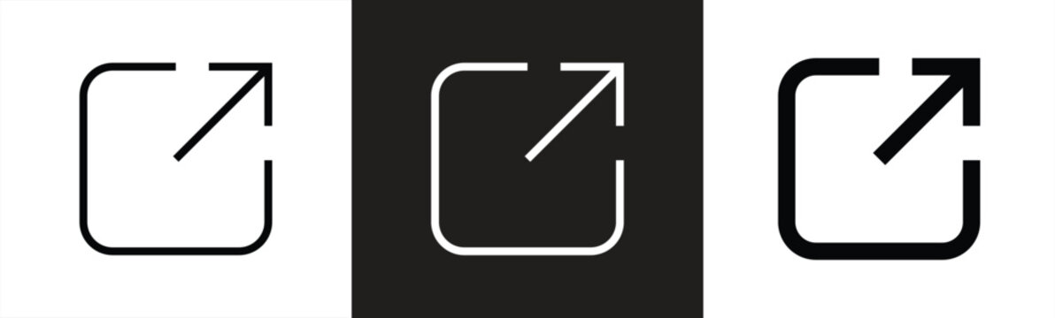 export, share icon arrow symbol, external link icon open in new window or tab symbol. links sharing icons in editable stroke, outline, and solid styles