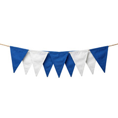 Obraz premium Blue and white triangular bunting flags on rope