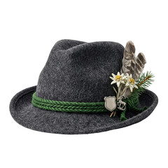 Fototapeta premium Traditional Bavarian alpine felt hat with edelweiss and feathers
