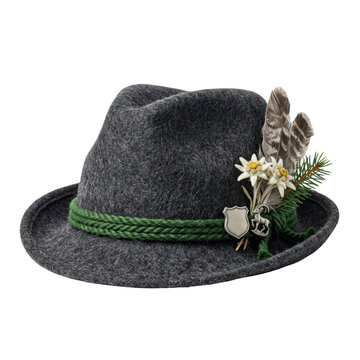 Traditional Bavarian alpine felt hat with edelweiss and feathers