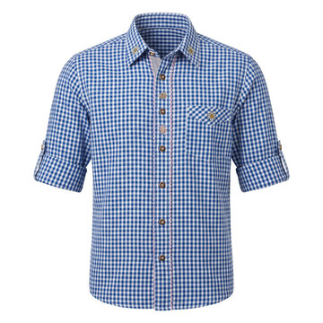 Blue gingham checkered shirt with edelweiss embroidery
