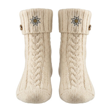 Traditional knitted wool socks with edelweiss embroidery