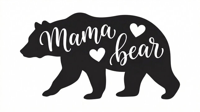 Mama bear silhouette with hearts mothers day heart shape black and white graphic design silhouette parenting illustration protection gestation parenthood wildlife motherhood maternity