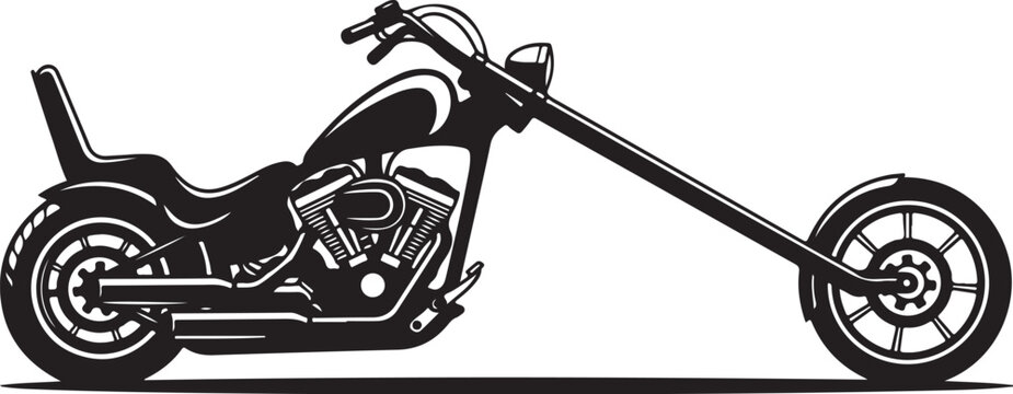 Black chopper motorcycle, vector bike illustration, side view, custom bike design, motorcycle icon
