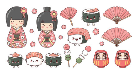 Japanese Geisha and Sushi Food Items. © Barokah