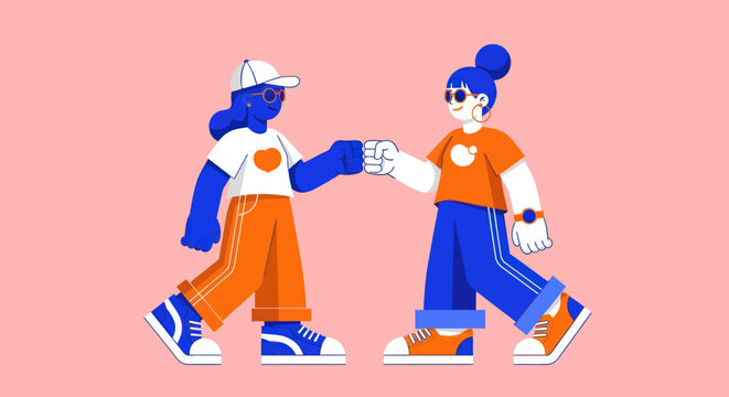 Two people fist bumping together.