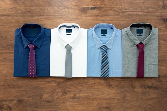 Four neatly folded dress shirts