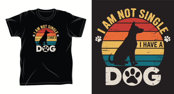 I am not single i have a dog retro sunset silhouette t-shirt design for pet lovers.