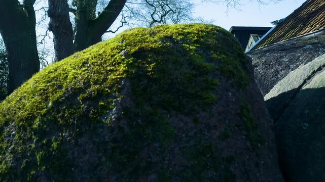 Revealing shot of hunebed d27 dolmen in borger, netherlands