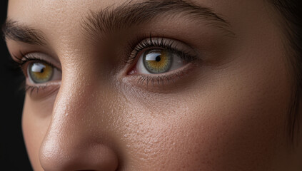 Fototapeta premium Close up of female face with detailed skin texture and hazel eye expression