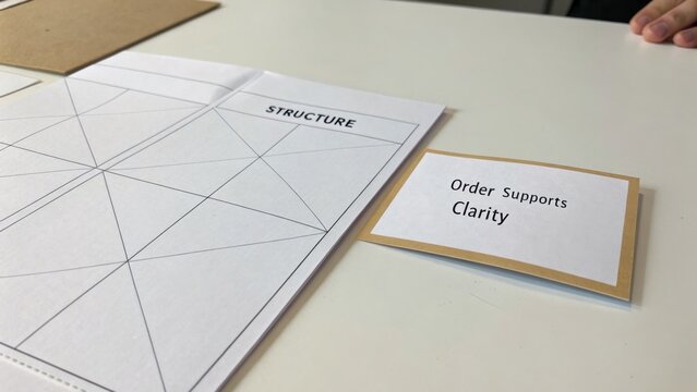 Organized workspace with structure and clarity for creative brainstorming and project planning on a clean table surface