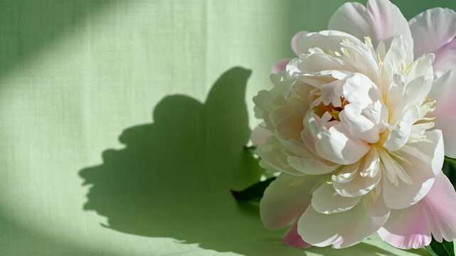 Single flower on light green background with subtle shadow movement minimal natural concept