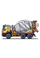 Fototapeta premium Yellow concrete mixer truck stands isolated against a white background.