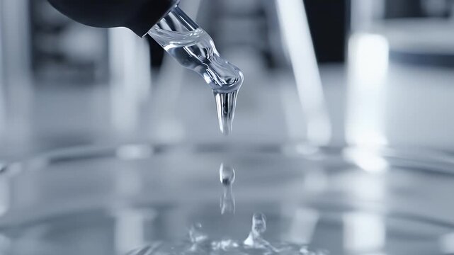 Close up of a liquid drop falling from a science dropper