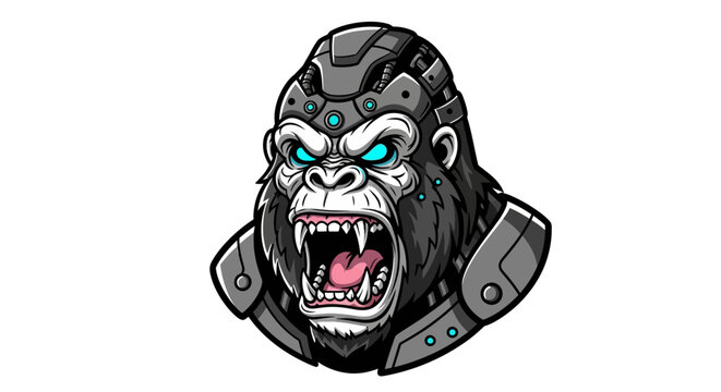 Angry Gorilla Robot Head Illustration.