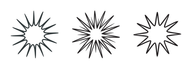 Obraz premium Sunburst spark icon set with hand drawn sketchy line style collection.