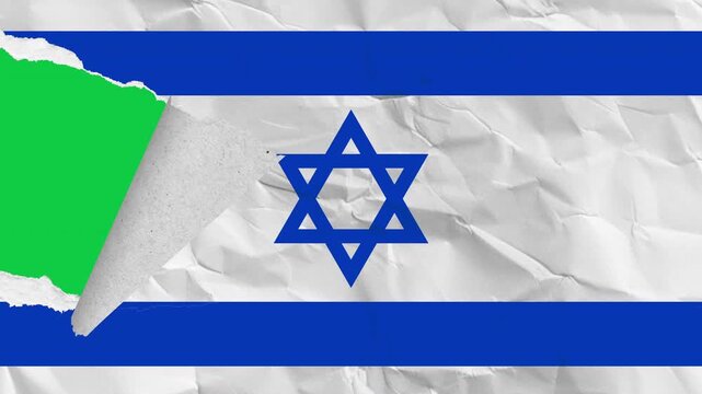 Paper Israel Flag being torn against a green screen background. Country flag Intro and transition animation. Paper torn animation in 20 different styles.