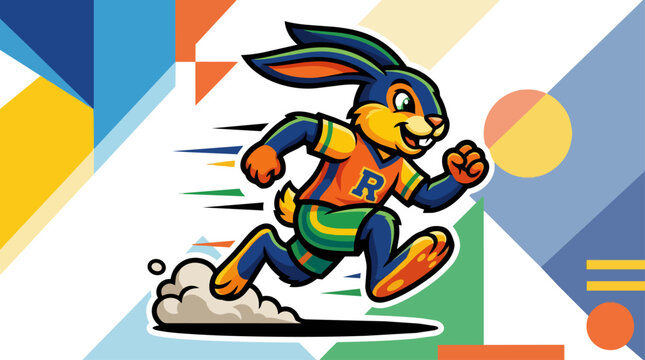 Energetic Rabbit Mascot Running Illustration.