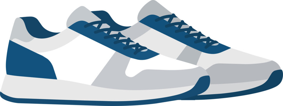 Blue and white sneakers athletic footwear closeup.