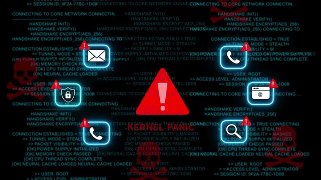 Kernel panic glitch text animation 4k Animation video on Black Background