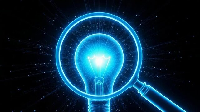 Glowing Light Bulb Inside Magnifying Glass On Dark Background The Concept Of Innovation Research For Business Technology Themes