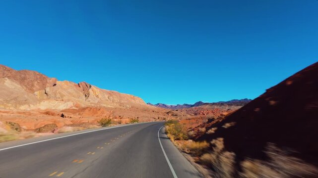 Driving Lake Mead National Recreation Area, Nevada Desert Road, POV