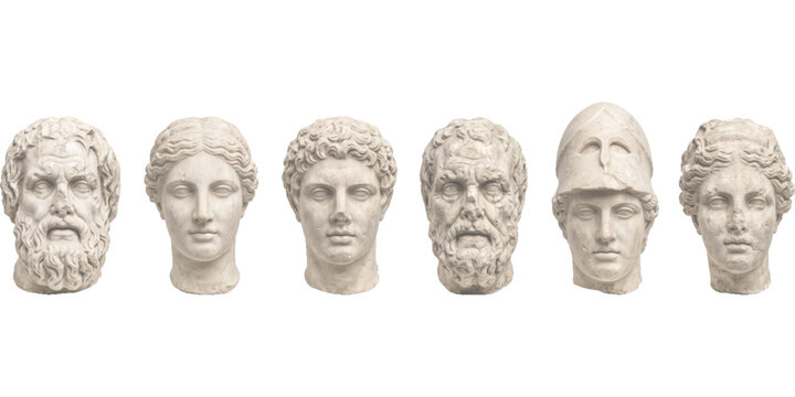 Ancient Greek Roman Marble Bust Set &ndash; 6 Pointillism Dot Art Sculpture Heads with Transparent Background