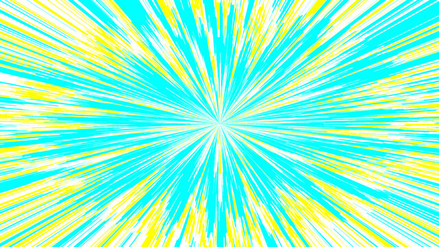 Abstract optical illusion background with cyan yellow white radiant burst streaks, hypnotic dynamic motion, and vibrant geometric decorative layout
