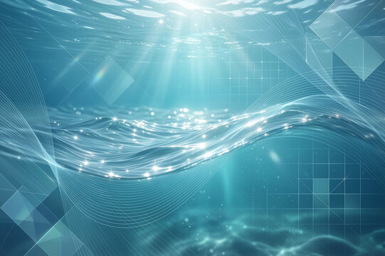 Blue aqua water sea background template. Underwater abstract geometric view ripple wave shining light ocean vector banner