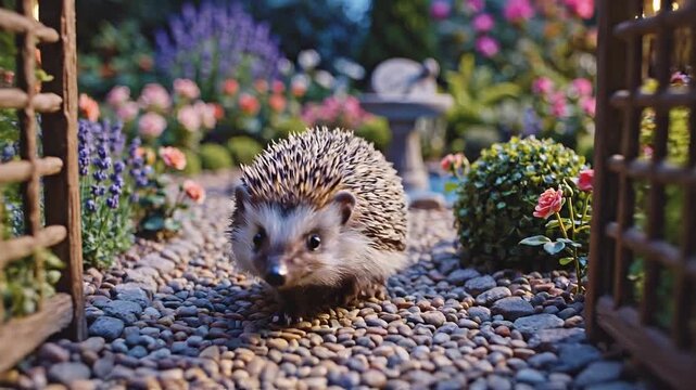 Whimsical 3D Animated Hedgehog Exploring a Colorful Flower Garden