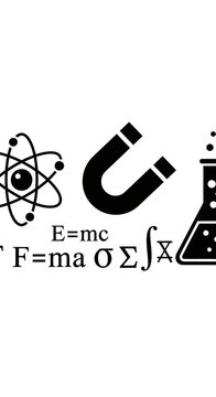 Science and Education Icons: Atom, Magnet, Flask, Formulas