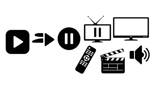 Media Playback Icons and Entertainment Technology Symbols