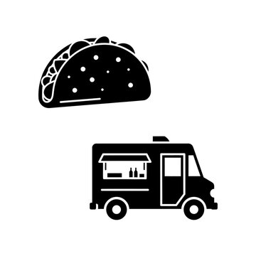 Taco and Food Truck Silhouette Icon Set