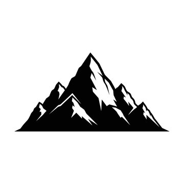 Black and White Mountain Peaks Silhouette, Majestic Mountain Range Landscape