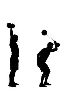 Man performing dumbbell clean and press exercise silhouette